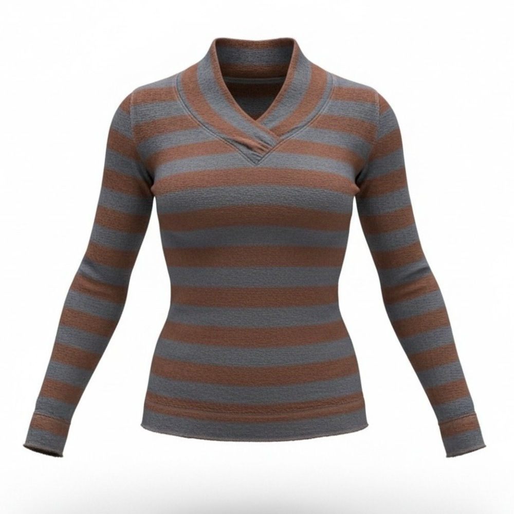 prAna Women's Ivona Blue & Brown Cowel Neck Striped Pullover Organic Cotton - M - Picture 1 of 8